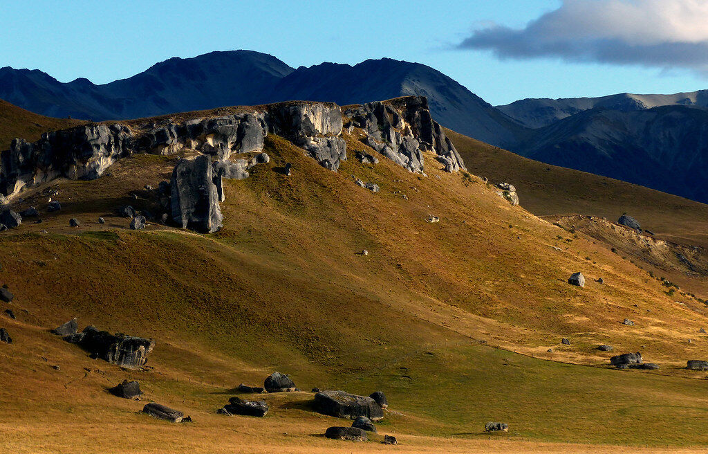 Castle Hill's limestone boulders below the mountains